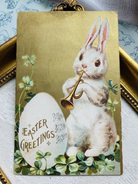 画像2: Postcard　アンティークポストカード　イースター 　ラッパ（トランペット）を吹くウサギさん　うさぎ　　Ellen Clapsaddle (2)