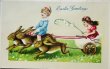 画像1: Postcard　アンティークポストカード　イースター 　ウサギ車に乗る子どもたち　スズラン　アメリカ1919年 (1)