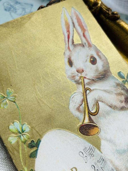 画像3: Postcard　アンティークポストカード　イースター 　ラッパ（トランペット）を吹くウサギさん　うさぎ　　Ellen Clapsaddle (3)