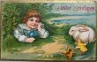 画像1: Postcard　アンティークポストカード　イースター 　ウサギとヒヨコと男の子　うさぎ　アメリカ (1)