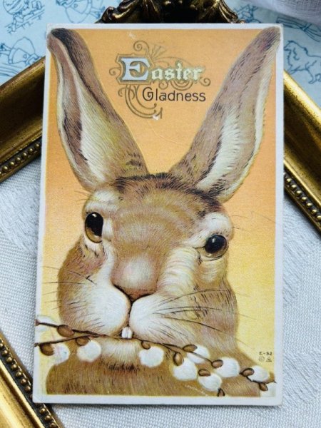 画像2: Postcard　アンティークポストカード　イースター 　ウサギさんとネコヤナギ　うさぎ (2)