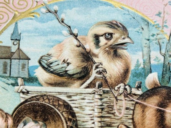 画像3: Postcard　アンティークポストカード　イースター 　ウサギ車とヒヨコの御者　うさぎ　（未使用） (3)