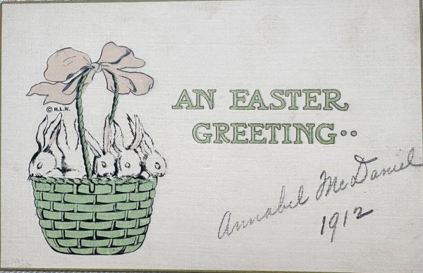 画像1: Postcard 　アンティークポストカード   イースター　バスケットの中のうさぎたち　ウサギ (1)