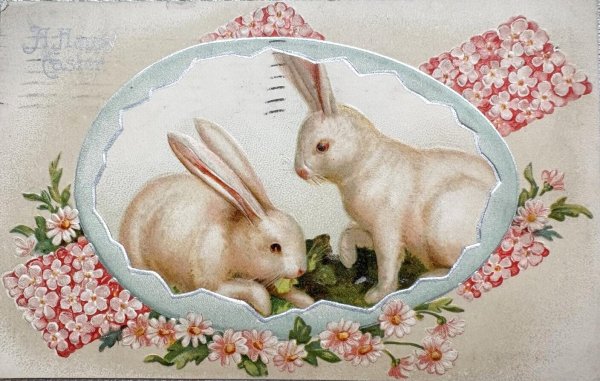 画像1: Postcard 　アンティークポストカード   イースター　十字架のお花とウサギ　うさぎ　兎　 (1)