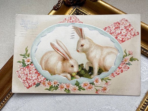 画像2: Postcard 　アンティークポストカード   イースター　十字架のお花とウサギ　うさぎ　兎　 (2)