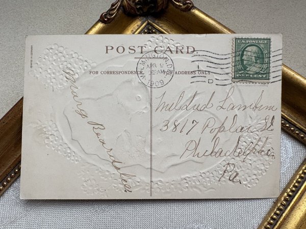 画像3: Postcard 　アンティークポストカード   イースター　十字架のお花とウサギ　うさぎ　兎　 (3)