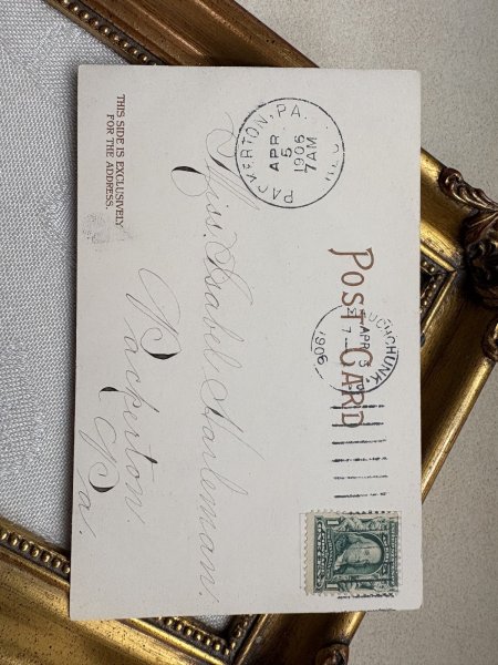 画像3: Postcard 　アンティークポストカード   イースター　バスケットの中の卵とウサギとスミレのお花　うさぎ　兎　1906年 (3)