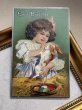 画像2: Postcard 　アンティークポストカード   イースター　ウサギと女の子　卵　うさぎ　兎　1909年 (2)