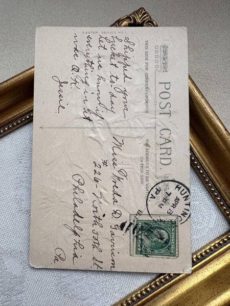 画像3: Postcard 　アンティークポストカード   イースター　ウサギと女の子　卵　うさぎ　兎　1909年 (3)