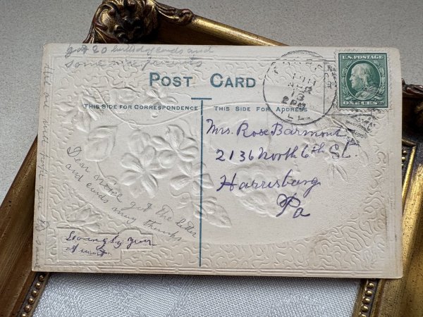 画像4: Postcard 　アンティークポストカード   イースター　ウサギと女性　スミレ　卵　うさぎ　兎　1913年 (4)