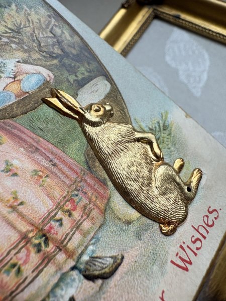 画像2: Postcard 　アンティークポストカード   イースター　ウサギと羊と女の子　卵　うさぎ　兎　メタル　 (2)