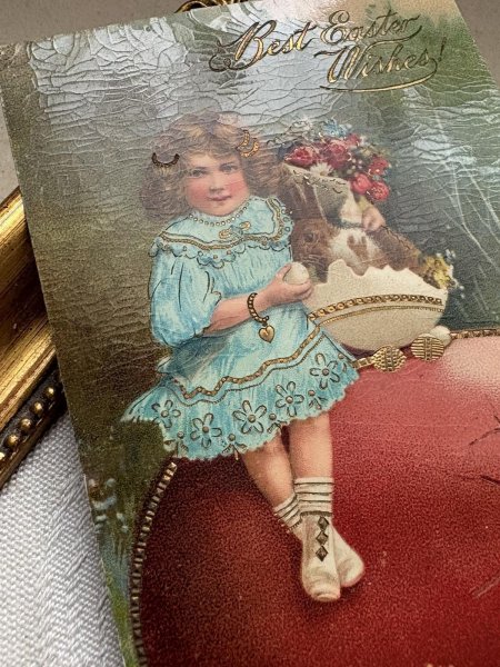 画像3: Postcard 　アンティークポストカード   イースター　大きな卵とウサギと女の子　卵　うさぎ　兎　（未使用） (3)