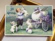 画像2: Postcard 　アンティークポストカード   イースター　ウサギと男の子　スミレ　卵　うさぎ　兎　1912年 (2)