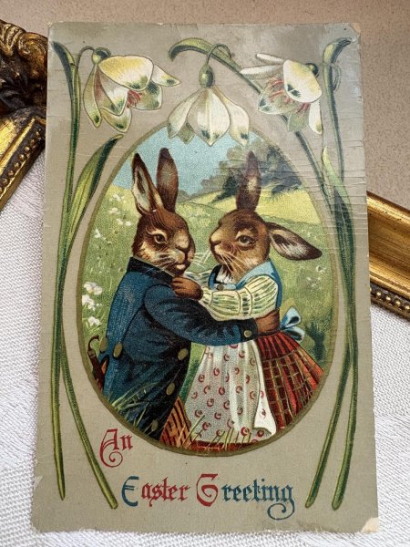 画像2: Postcard 　アンティークポストカード   イースター　ダンスをするウサギさん　兎　うさぎ　スノードロップ (2)