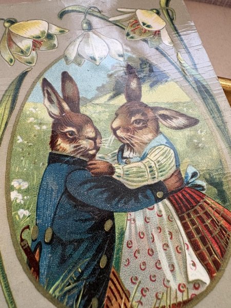 画像3: Postcard 　アンティークポストカード   イースター　ダンスをするウサギさん　兎　うさぎ　スノードロップ (3)