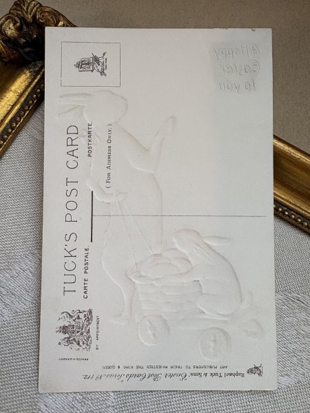 画像3: Postcard 　アンティークポストカード   イースター　卵を運ぶウサギの親子　兎　うさぎ　（未使用） (3)