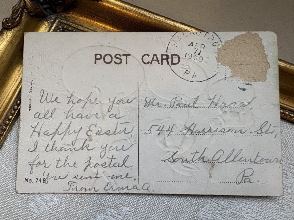 画像3: Postcard 　アンティークポストカード   イースター　ウサギの曲芸師さん　卵　兎　うさぎ　アメリカ1909年 (3)