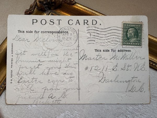 画像3: Postcard 　アンティークポストカード   イースター　自動車に乗る白ウサギさん　卵　兎　うさぎ　 (3)