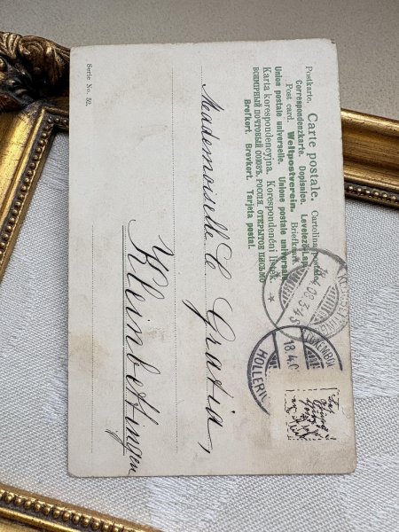 画像3: Postcard 　アンティークポストカード   イースター　卵を渡すウサギさん　羊　卵　兎　うさぎ　1908年 (3)