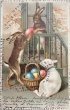 画像1: Postcard 　アンティークポストカード   イースター　卵を渡すウサギさん　羊　卵　兎　うさぎ　1908年 (1)