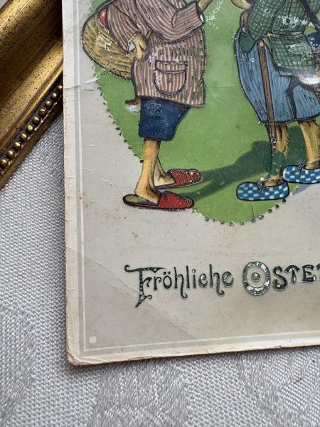 画像3: Postcard 　アンティークポストカード   イースター　パイプ煙草を吸うウサギさん　兎　うさぎ　ドイツ1928年 (3)