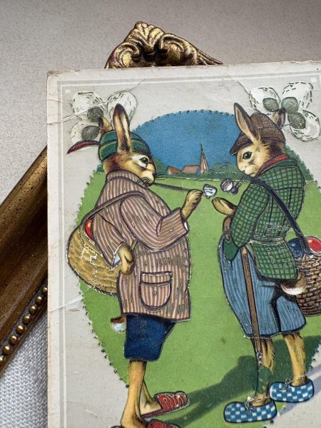 画像4: Postcard 　アンティークポストカード   イースター　パイプ煙草を吸うウサギさん　兎　うさぎ　ドイツ1928年 (4)