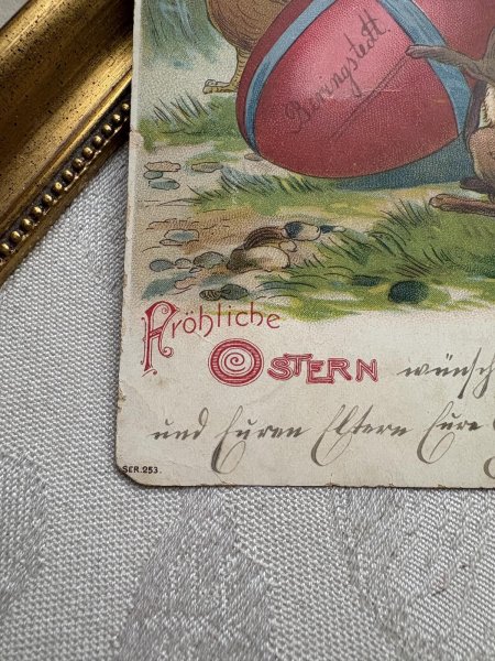 画像3: Postcard 　アンティークポストカード   イースター　大きな卵とウサギさん　ニワトリ　兎　うさぎ　ドイツ (3)