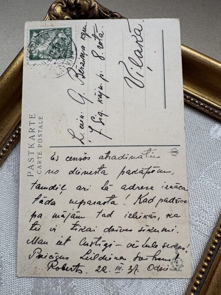 画像3: Postcard 　アンティークポストカード   イースター　大きな卵の上で新聞を読むウサギさん　ペイント　兎　うさぎ　ドイツ1937年 (3)