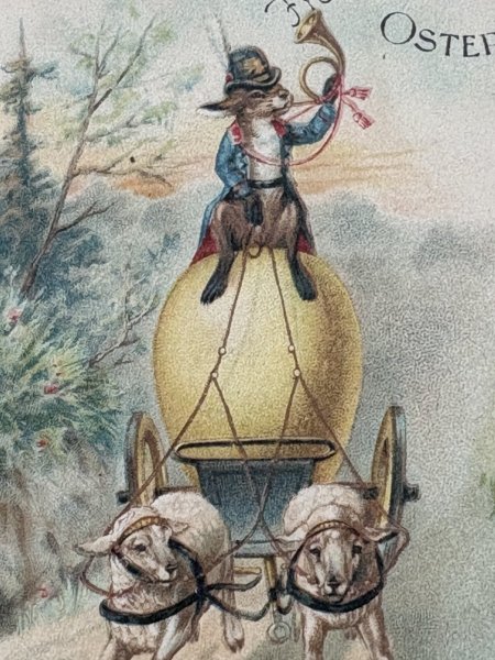 画像3: Postcard 　アンティークポストカード   イースター　ウサギさんが乗る卵の羊車　兎　うさぎ　スイス1906年 (3)