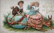 画像1: Postcard 　アンティークポストカード   イースター　ウサギの卵に乗る子どもたち　 (1)