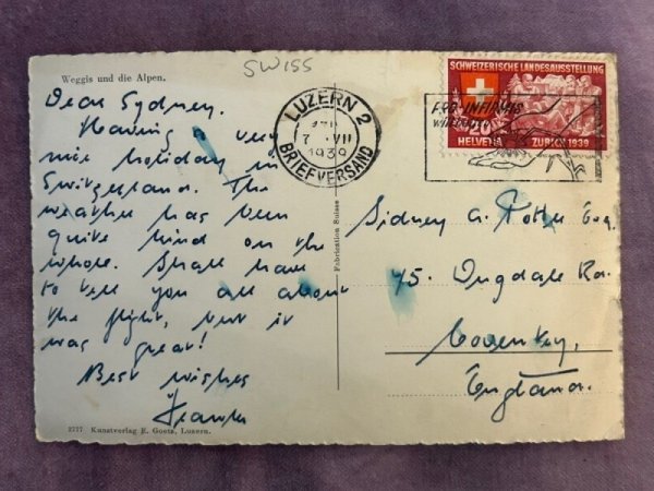 画像2: Postcard  アンティークポストカード　Weggis　ヴェークギス　スイス　写真　1939年 (2)