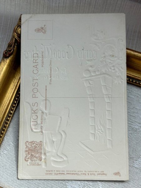 画像3: Postcard アンティークポストカード クリスマス 暖炉の前の男性 (未使用) (3)