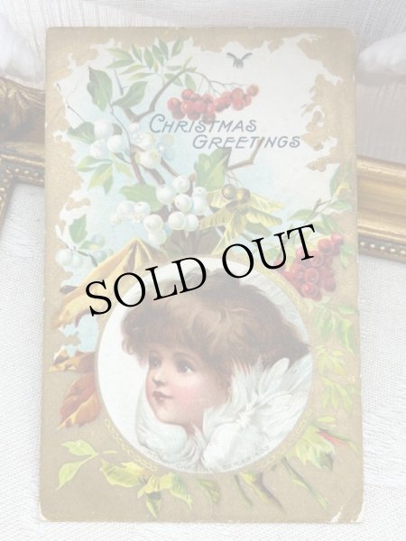 画像2: Postcard　アンティークポストカード　クリスマス　天使　ホーリー　ヤドリギ (2)