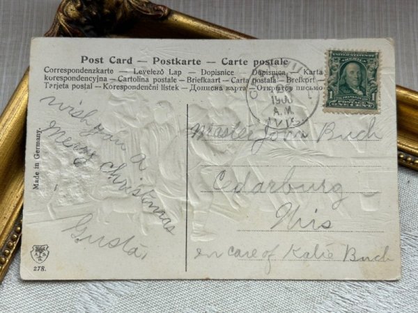 画像3: Postcard アンティークポストカード クリスマス 聖母子を祝福する人たち ダックスフンド犬 (3)