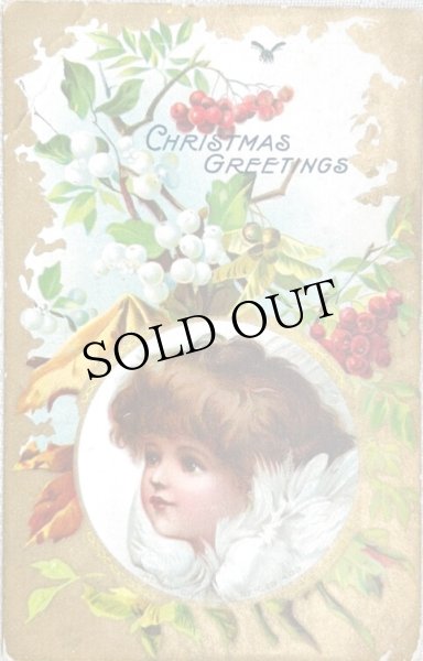 画像1: Postcard　アンティークポストカード　クリスマス　天使　ホーリー　ヤドリギ (1)