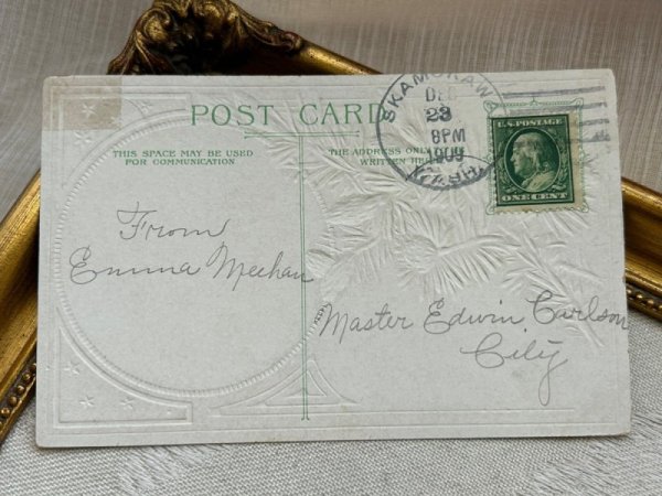 画像4: Postcard　アンティークポストカード　クリスマス　雪合戦をする男の子　 (4)