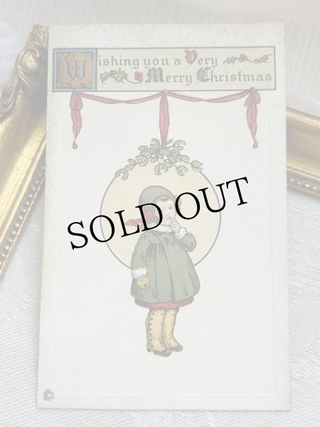 画像2: Postcard　アンティークポストカード　クリスマス　ヤドリギの下の女の子 (2)