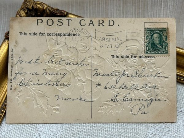 画像3: Postcard アンティークポストカード クリスマス 子どもたち お人形 ラッパ  ベル ホーリー (3)