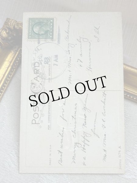 画像3: Postcard　アンティークポストカード　クリスマス　ヤドリギの下の女の子 (3)