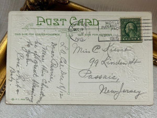 画像3: Postcard　アンティークポストカード　クリスマス　ホーリーと雪景色の家　1912年 (3)