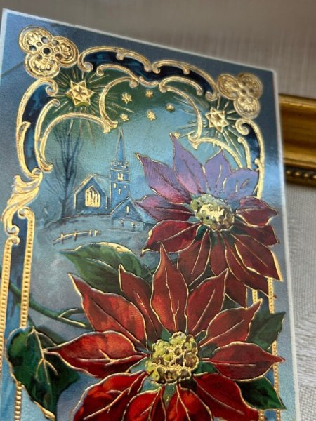 画像3: Postcard　アンティークポストカード　クリスマス　ポインセチア　教会 (3)