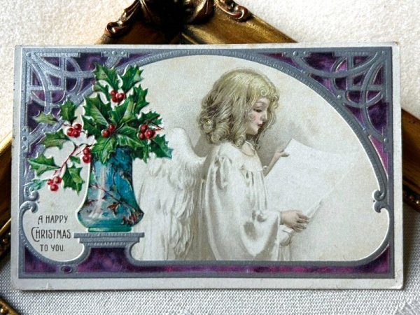 画像2: Postcard　アンティークポストカード  クリスマス　天使　横顔　ホーリー (2)