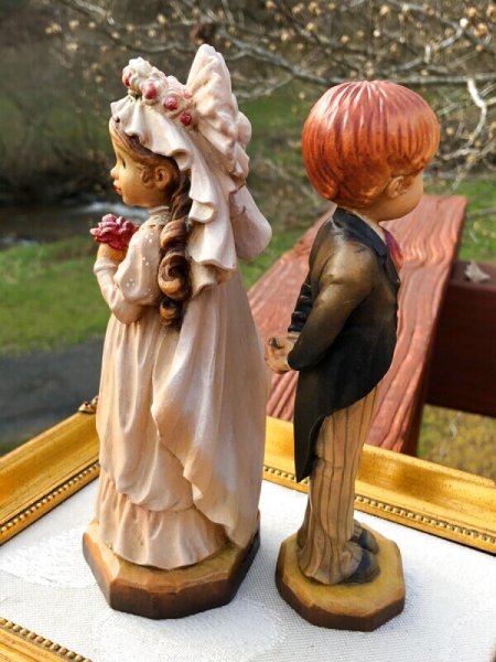 画像5: Vintage  ANRI dolls アンリ人形　木彫り　ウエディング　花嫁18cm　花婿17cm　2体セット　4000体限定 サラ・ケイ (5)