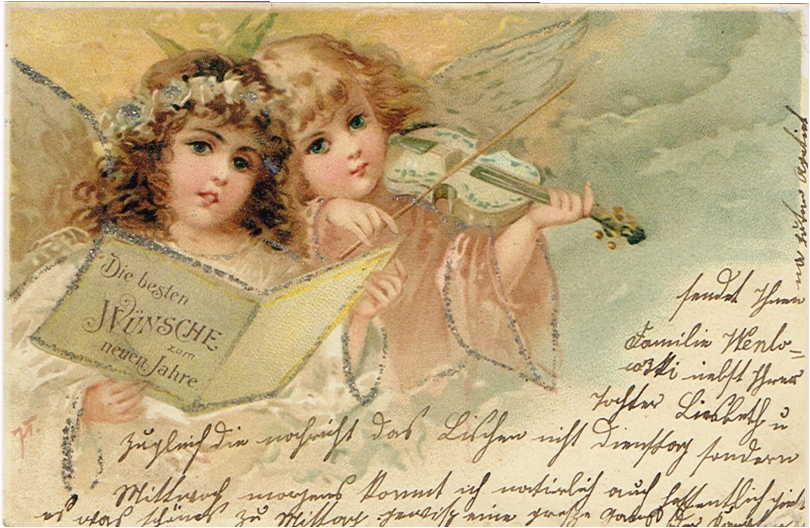 Postcard  バイオリンを弾く天使　1900年                                        [g5164]