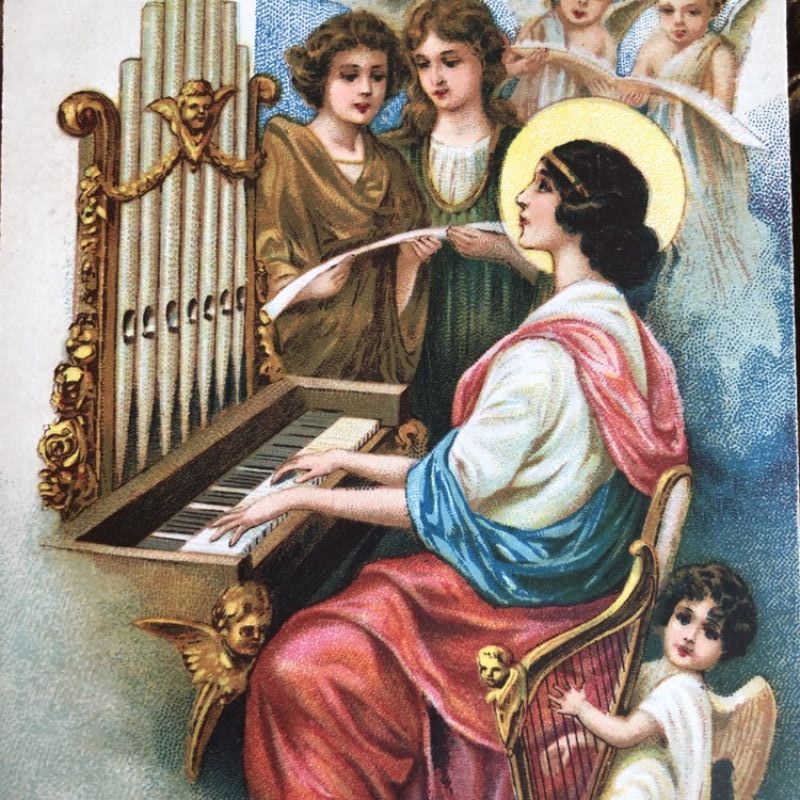 Postcard　クリスマス　パイプオルガンとハープを弾く天使                                        [g7543]