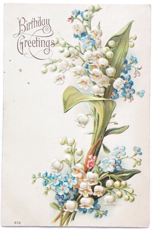 Postcard 　アンティークポストカード　スズランと忘れな草のお花　アメリカ1907年
